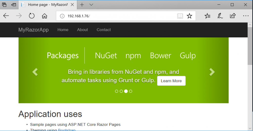 MyRazorApp in Docker on Ubuntu