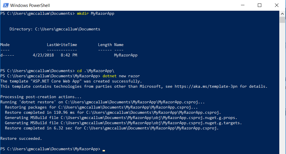 dotnet new razor