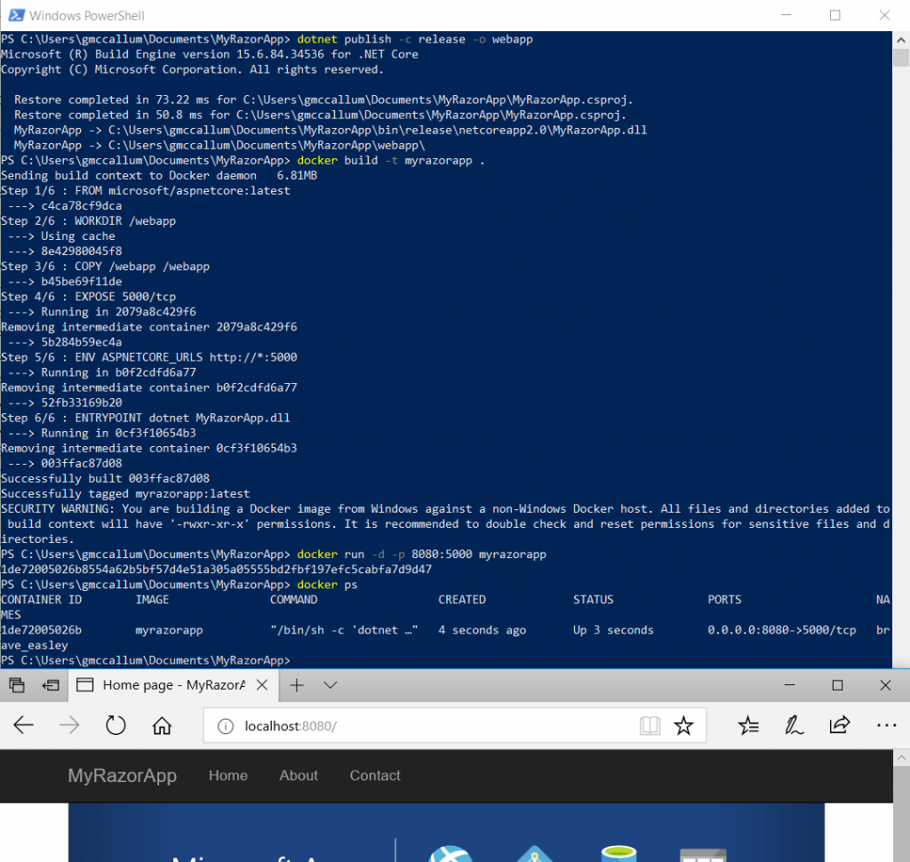 MyRazorApp Running Inside Docker on Local Machine