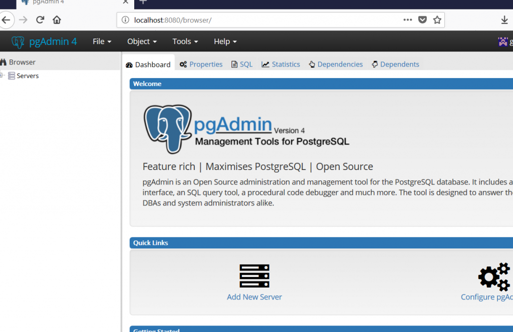 pgAdmin Welcome Screen